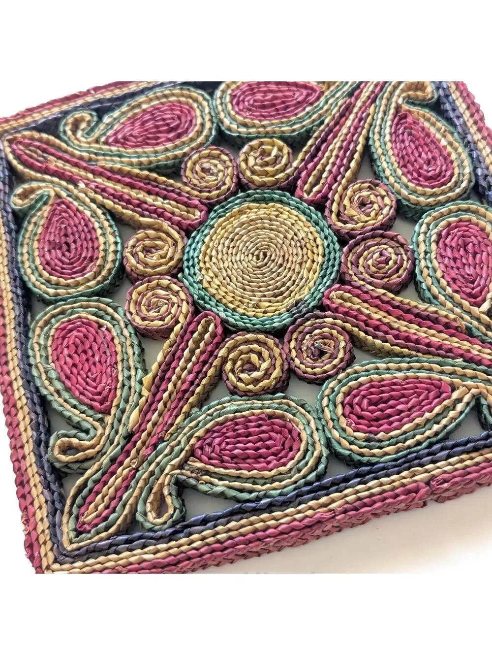 Colorful Vintage Woven Straw & Raffia Trivets
